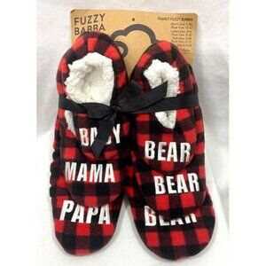 Papa Mama Baby Bear Fuzzy Babba Red Black Plaid Family Slippers 3 Piece Set NWT